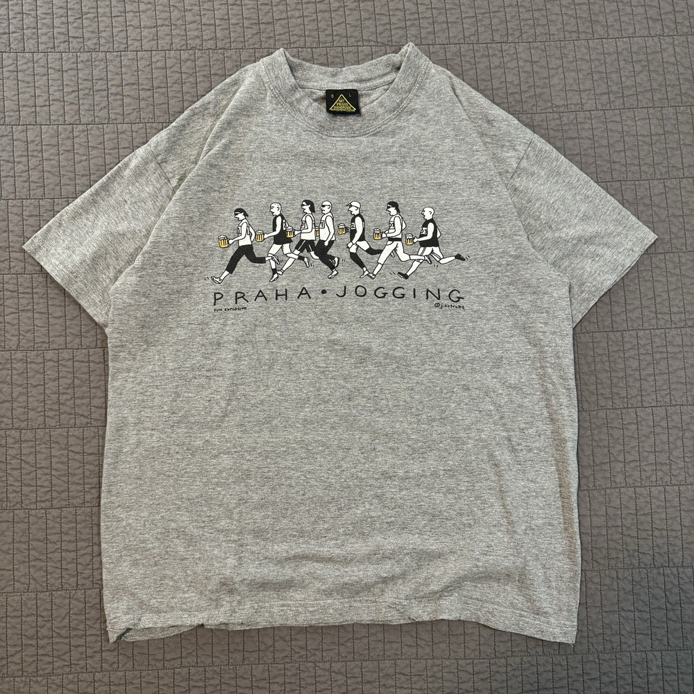 Vtg 90s Franz Kafka Art Praha Jogging Tshirt Men Large Gray Fun Explosive‎ Beers